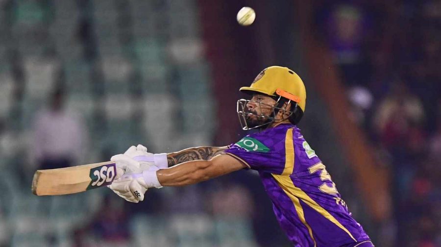 Kolkata Knight Riders' Angkrish Raghuvanshi plays a shot during the Indian Premier League cricket match between Royal Challengers Bengaluru and Kolkata Knight Riders in Raipur, India, Wednesday, May 13, 2026. (AP Photo/Abhijit Addya)