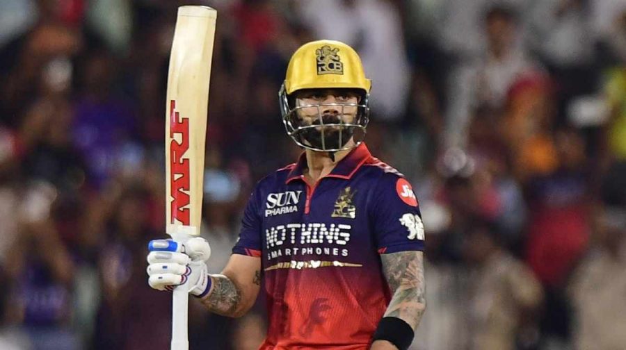 Royal Challengers Bengaluru's Virat Kohli celebrates his century during the Indian Premier League cricket match between Royal Challengers Bengaluru and Kolkata Knight Riders in Raipur, India, Wednesday, May 13, 2026. (AP Photo/Abhijit Addya)