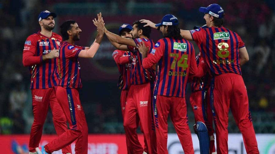 Cricket - Indian Premier League - IPL - Lucknow Super Giants v Royal Challengers Bengaluru - Bharat Ratna Shri Atal Bihari Vajpayee Ekana Cricket Stadium, Lucknow, India - May 7, 2026
Lucknow Super Giants' Prince Yadav celebrates with teammates after taking the wicket of Royal Challengers Bengaluru's Virat Kohli REUTERS/Abhijit Addya