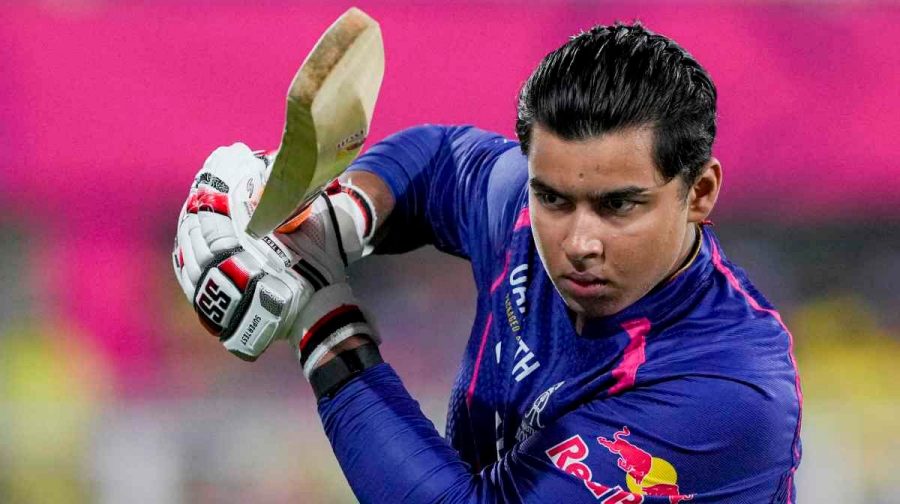 Guwahati: Rajasthan Royals' Vaibhav Sooryavanshi warms up before an Indian Premier League (IPL) 2026 T20 cricket match between Rajasthan Royals and Chennai Super Kings, at ACA Stadium, Barsapara, in Guwahati, Assam, Monday, March 30, 2026. (PTI Photo/Swapan Mahapatra) (PTI03_30_2026_000324A) *** Local Caption *** 
