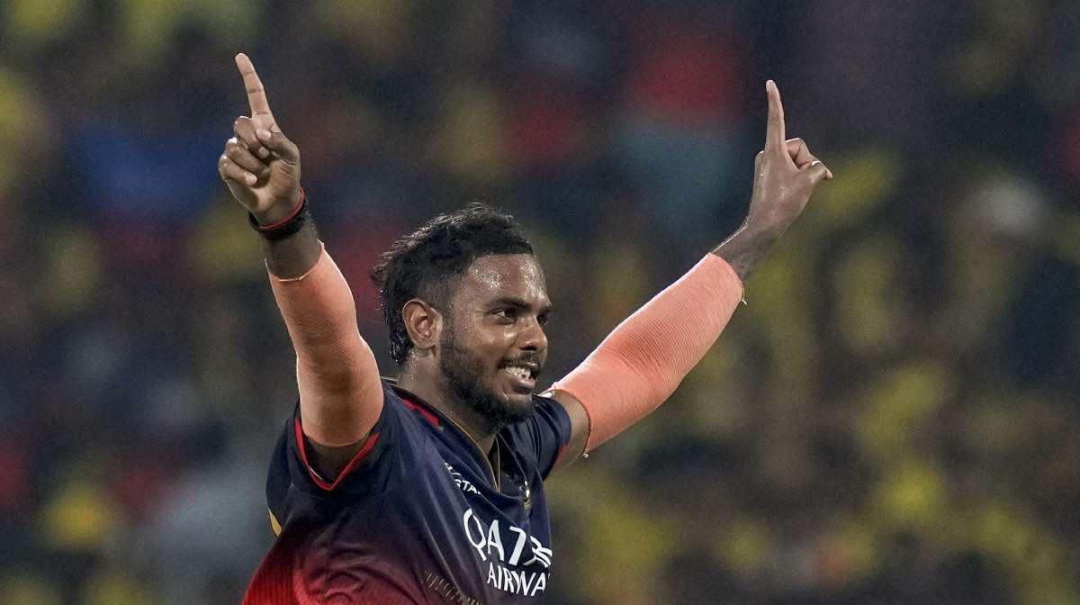 Chennai: Royal Challengers Bengaluru's Yash Dayal celebrates the wicket of Chennai Super Kings  Shivam Dube during an Indian Premier League (IPL) 2025 T20 cricket match between Chennai Super Kings and Royal Challengers Bengaluru, at the MA Chidambaram Stadium, in Chennai, Friday, March 28, 2025. (PTI Photo/R Senthilkumar) (PTI03_28_2025_000559A)