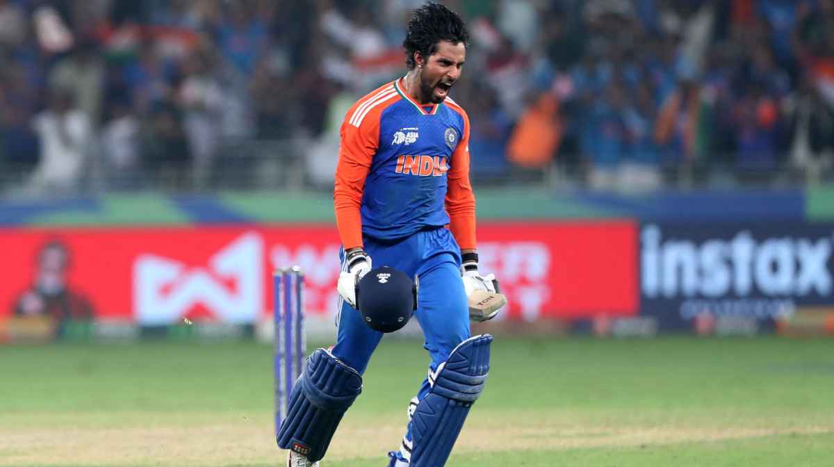 Cricket - Asia Cup - Final - India v Pakistan - Dubai International Cricket Stadium, Dubai, United Arab Emirates - September 28, 2025
India's Tilak Varma celebrates after winning the Asia Cup REUTERS/Satish Kumar