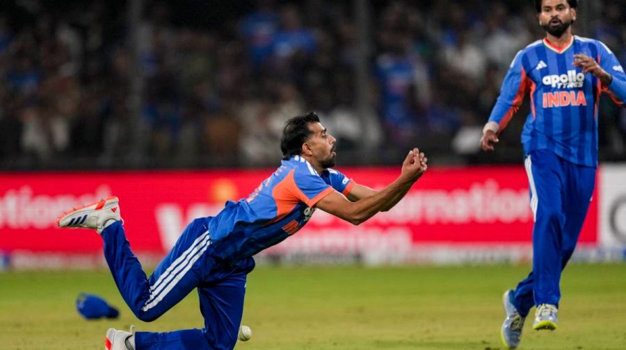 Indore: India's Prince Yadav attempts a catch during the third T20I cricket match of a series between India and West Indies, in Indore, Madhya Pradesh, Sunday, Oct. 11, 2026. (PTI Photo/Kunal Patil) (PTI10_11_2026_000681A)