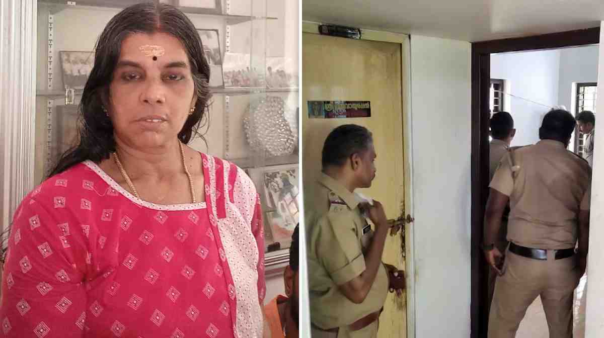 1. മരിച്ച ഉഷ. 2. വീട്ടില്‍ പരിശോധന നടത്തുന്ന പൊലീസ്