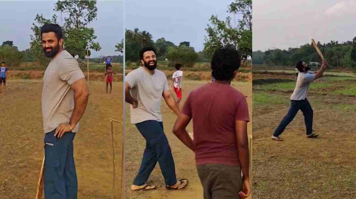 കുട്ടികള്‍ക്കൊപ്പം പാടത്ത് ക്രിക്കറ്റ് കളി; കളിക്കളത്തിലും ഉണ്ണി മുകുന്ദൻ കൂളാണ്