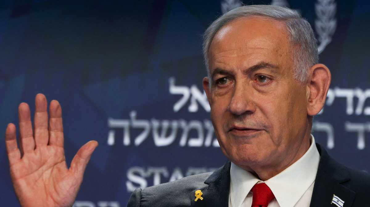 FILE PHOTO: Israeli Prime Minister Benjamin Netanyahu speaks during a press conference, in Jerusalem, May 21, 2025. REUTERS/Ronen Zvulun/Pool/File Photo