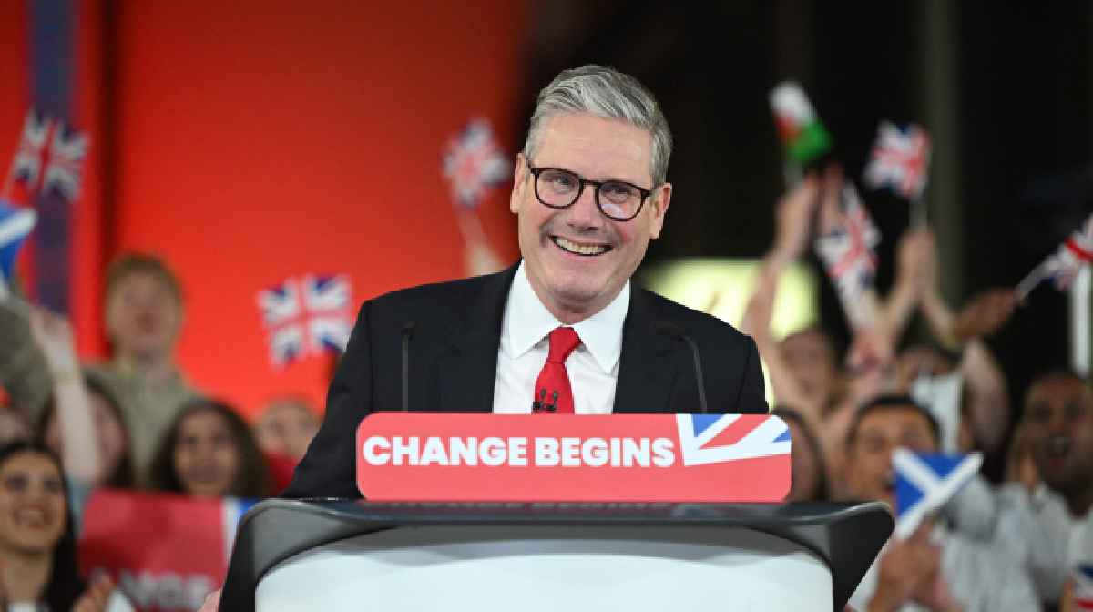 Britain's Labour Party leader Keir Starmer delivers a speech during a victory rally at the Tate Modern in London early on July 5, 2024.