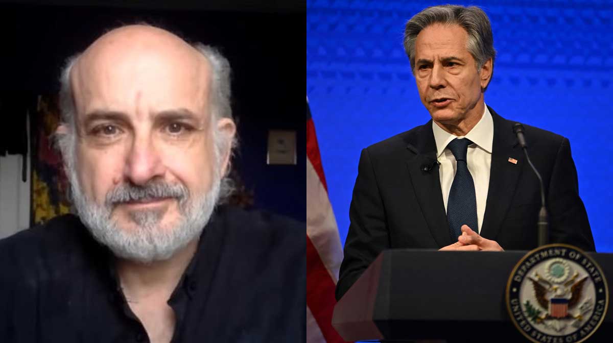 Journalist Sam Hussaini (left- Image X), Antony Blinken (right)