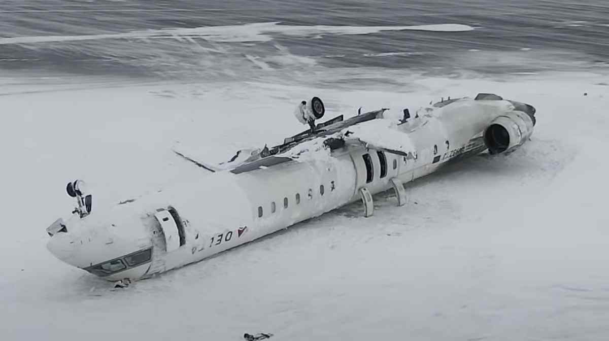 This image taken from video released by the Transportation Safety Board of Canada on Wednesday, Feb. 19, 2025, shows the crashed plane of Delta flight 4819 at Toronto Pearson International Airport, in Mississauga, Ontario, on Tuesday, Feb. 18. (AP)