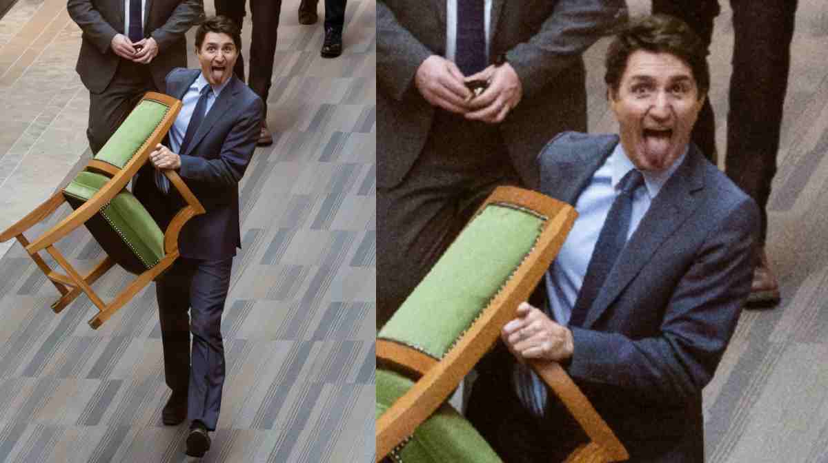 Canada's Prime Minister Justin Trudeau carries his chair from the House of Commons on Parliament Hill in Ottawa, Ontario, Canada, March 10, 2025. REUTERS/Carlos Osorio
