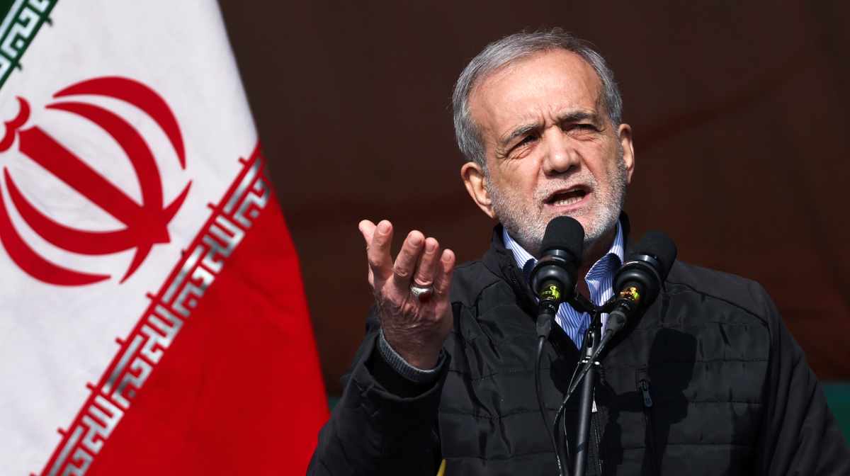 FILE - In this photo released by the Iranian Presidency Office, President Masoud Pezeshkian speaks during a rally commemorating anniversary of 1979 Islamic Revolution that toppled the late pro-U.S. Shah Mohammad Reza Pahlavi and brought Islamic clerics to power, in Tehran, Iran, Monday, Feb. 10, 2025. (Iranian Presidency Office via AP, file)