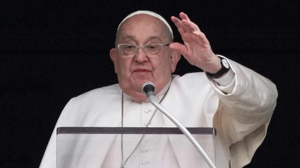 FILE - Pope Francis delivers his blessing as he recites the Angelus noon prayer from the window of his studio overlooking St.Peter's Square, at the Vatican, Sunday, Jan. 19, 2025. (AP Photo/Andrew Medichini, file)