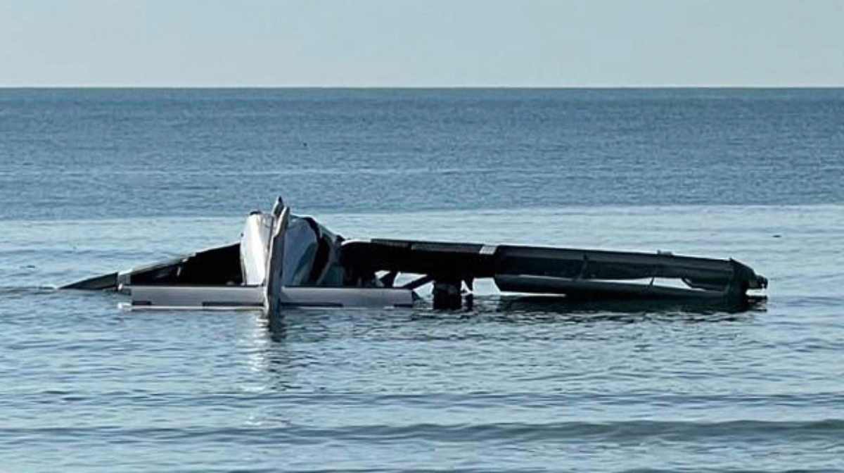 In this photo provided by the Royal Thai Police, a small police plane is seen crashed into the sea, killing multiple people on board, in Prachuab Kiri Khan province, western of Thailand, Friday, April 25, 2025. (Royal Thai Police via AP)