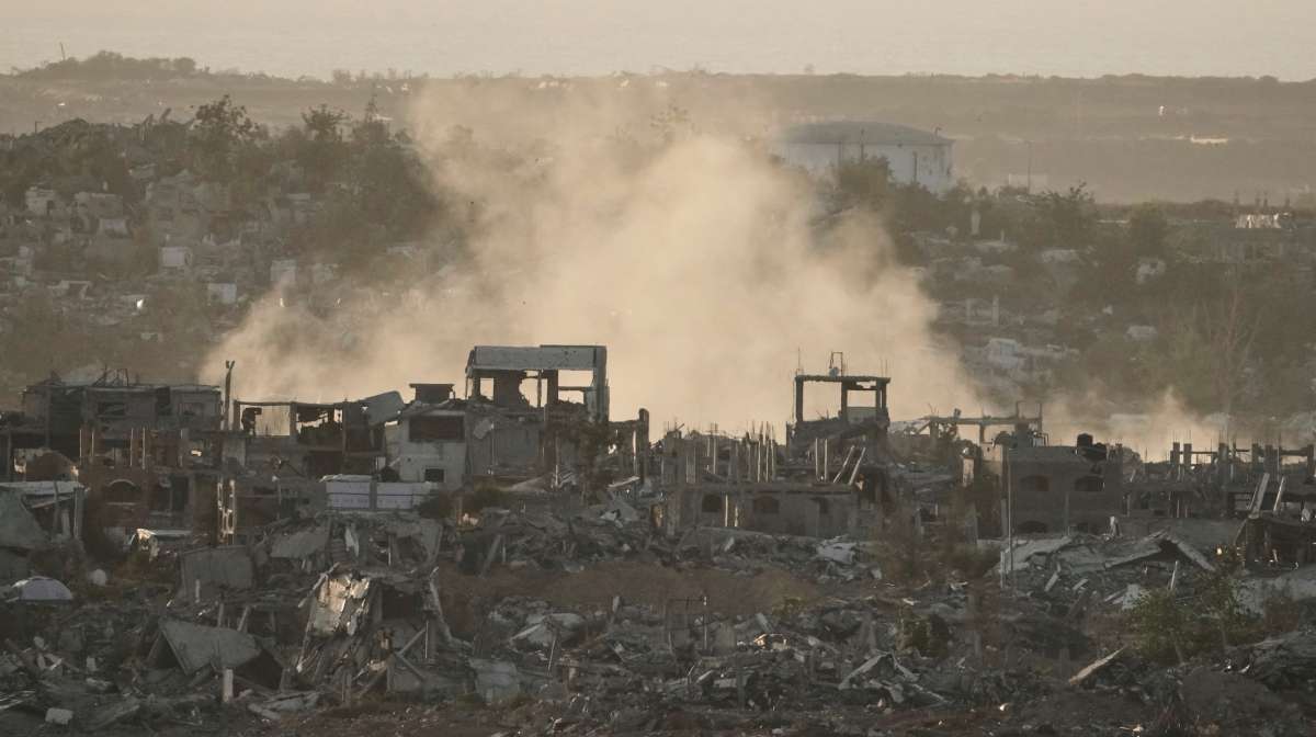 Smoke rises following an Israeli army bombardment in Gaza Strip, seen from southern Israel, Tuesday, May 20, 2025. AP/PTI(AP05_20_2025_000524B)