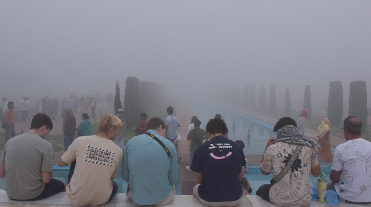 People arrive to visit the Taj Mahal (unseen) engulfed in a dense layer of fog, in Agra on Thursday. (ANI Photo)