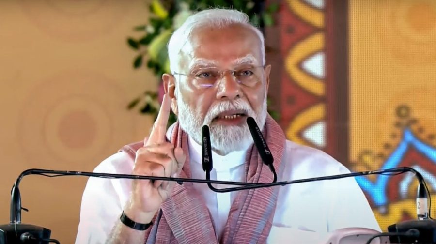 **EDS: THIRD PARTY IMAGE** In this screenshot via PMO website on April 24, 2025, Prime Minister Narendra Modi speaks during the National Panchayati Raj Day programme, in Madhubani district, Bihar. (PMO via PTI Photo)(PTI04_24_2025_000137B)