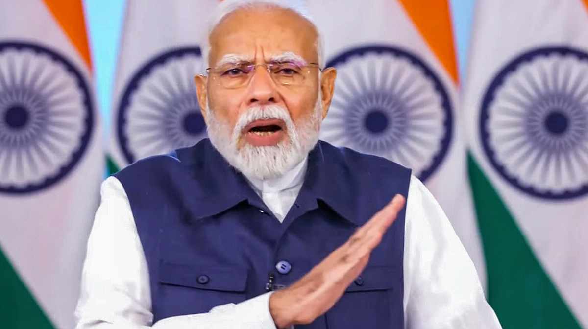  **EDS: RPT WITH ADDED POST PRODUCTION** **EDS: THIRD PARTY** In this screenshot from a video on @narendramodi/YT on Saturday, April 26, 2025, Prime Minister Narendra Modi virtually attends a Rozgar Mela event organised for distribution of 51,000 appointment letters among youths. (@narendramodi/YT via PTI Photo)    (PTI04_26_2025_RPT055A)
