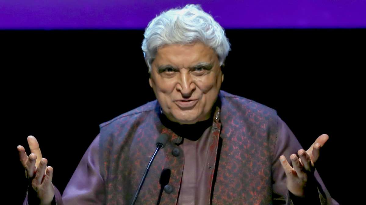 Mumbai, May 06 (ANI): Screenwriter and lyricist Javed Akhtar addresses the gathering during the launch of 'Goongoonalo,' India's first artist-owned music platform, at the studio theatre, Jio World, BKC in Mumbai on Monday. (ANI Photo)