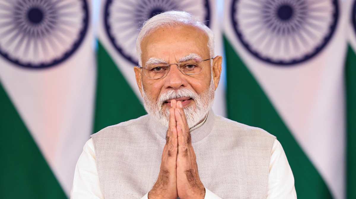 **EDS: THIRD PARTY IMAGE** In this image via PMO on May 7, 2025, Prime Minister Narendra Modi delivers a video message for the Global Conference on Space Exploration. (PMO via PTI Photo)(PTI05_07_2025_000197B)