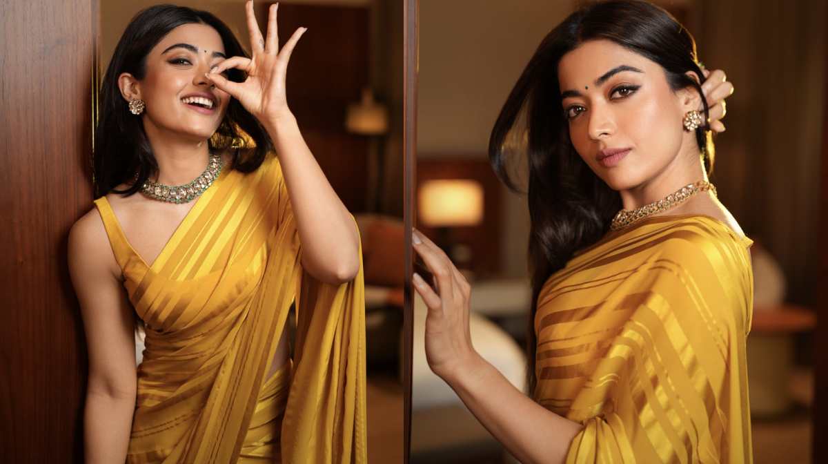 rashmika-yellow-saree