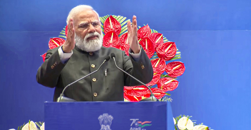 **EDS: SCREENSHOT FROM A LIVE YOUTUBE VIDEO** New Delhi: Prime Minister Narendra Modi addresses conference on 'Creating Synergies for Seamless Credit Flow and Economic Growth', in New Delhi, Thursday, Nov. 18, 2021. (PTI Photo)(PTI11_18_2021_000035B)