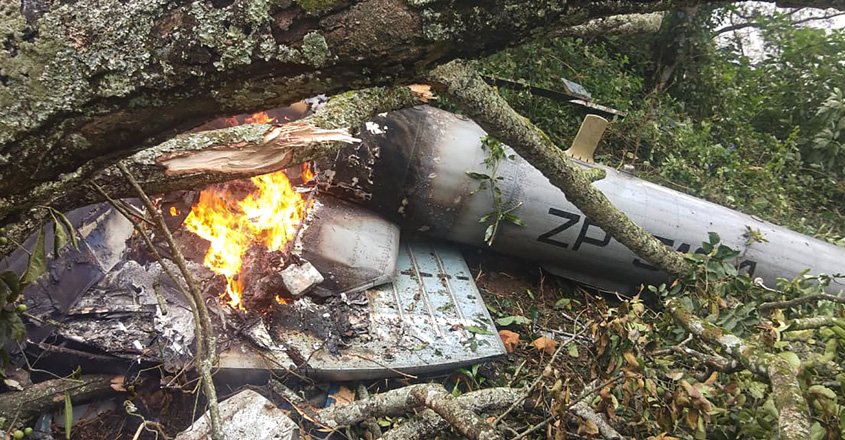 **EDS: BEST QUALITY AVAILABLE**Coonoor: Wreckage of the crashed IAF Mi-17V5 helicopter, in Coonoor, Tamil Nadu, Wednesday, Dec. 8, 2021. CDS Gen Bipin Rawat, his staff and some family members were in the chopper. (PTI Photo)(PTI12_08_2021_000120B)