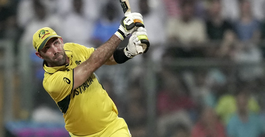 Mumbai: Australia's Glenn Maxwell plays a shot during the ICC Men's Cricket World Cup 2023 match between Afghanistan and Australia at the Wankhede Stadium, in Mumbai, Tuesday, Nov. 7, 2023. (PTI Photo/Kunal Patil)   (PTI11_07_2023_000455B)