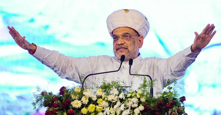 Nanded: Union Home Minister Amit Shah  addresses the gathering during a rally, in Nanded, Saturday, June 10, 2023. (PTI Photo/Shashank Parade)(PTI06_10_2023_000233B)