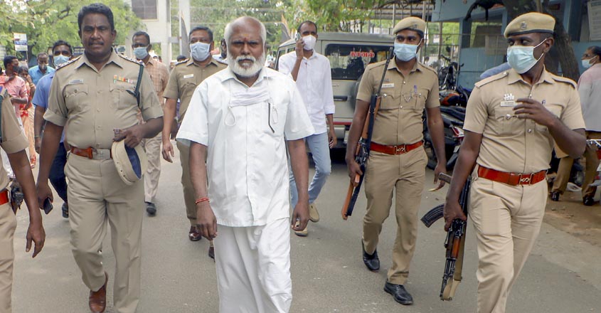 **EDS: FILE PHOTO** Vellore: In this file photo dated May 9, 2022, Santhan, one of the convicts of the Rajiv Gandhi assassination case, in Vellore district. The Supreme Court on Friday, Nov. 11, 2022, directed the release of six convicts serving life sentence in the assassination case of former prime minister Rajiv Gandhi. (PTI Photo)(PTI11_11_2022_000117B)