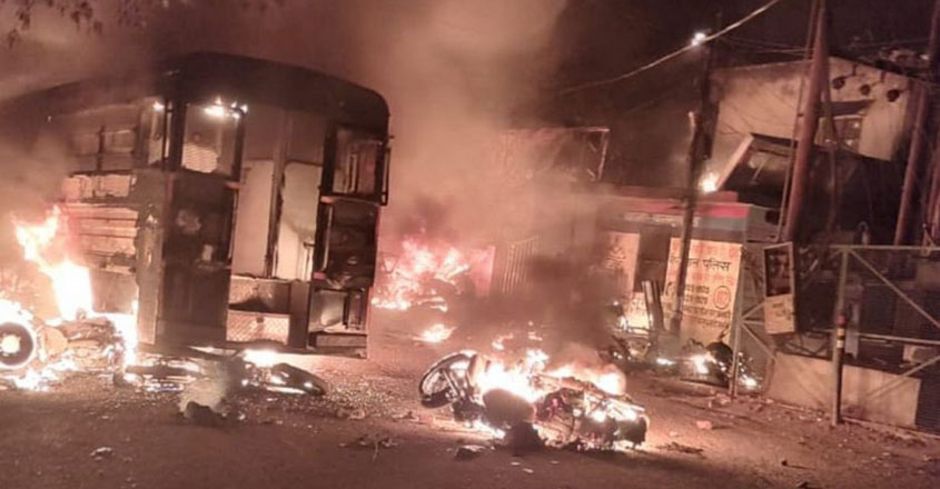 Haldwani: Vehicles set on fire by miscreants over the demolition of an "illegally built" madrasa at Banbhoolpura area, in Haldwani, Uttarakhand, Thursday, Feb. 8, 2024. (PTI Photo)(PTI02_08_2024_000407A)