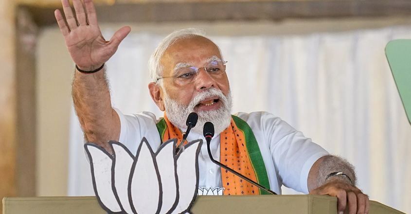 Kanyakumari: Prime Minister Narendra Modi addresses a public meeting ahead of the Lok Sabha election, in Kanyakumari, Friday, March 15, 2024. (PTI Photo/R Senthilkumar) (PTI03_15_2024_000047A)