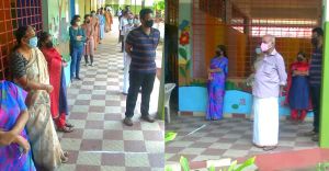 തിരിച്ചറിയൽ രേഖയോടൊപ്പം പേനയും സാനിറ്റൈസറും; അപൂർവം ഈ തിരഞ്ഞെടുപ്പ് കാലം തിരിച്ചറിയൽ രേഖയോടൊപ്പം പേനയും സാനിറ്റൈസറും; അപൂർവം ഈ തിരഞ്ഞെടുപ്പ് കാലം