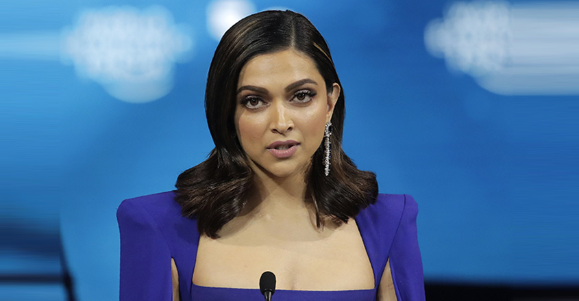 Actress Deepika Padukone, from India, addresses the audience after receiving a Crystal Award from Hilde Schwab, Chairwoman and Co-Founder of the World Economic Forum's World Arts Forum, during the ceremony for the Crystal Awards at the annual meeting of the World Economic Forumin Davos, Switzerland, Monday, Jan. 20, 2020. The 50th annual meeting of the forum will take place in Davos from Jan. 21 until Jan. 24, 2020. (AP Photo/Markus Schreiber)