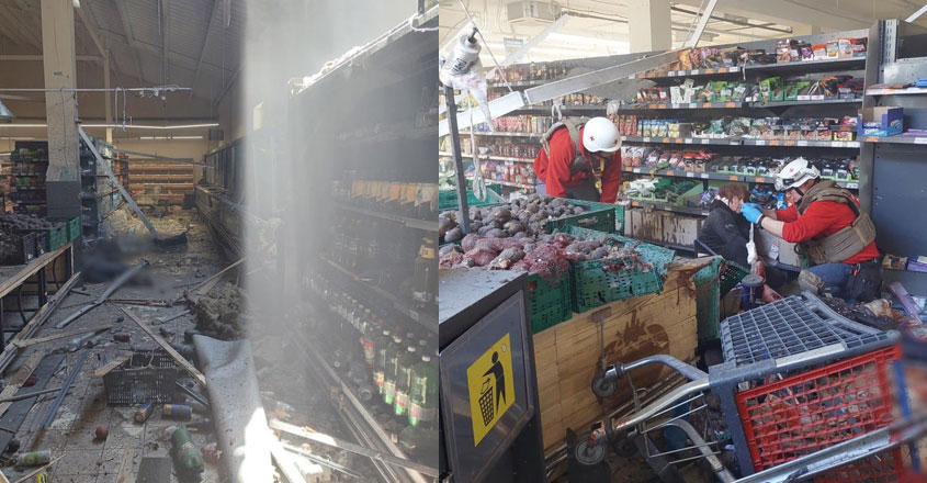 റഷ്യന്‍ ആക്രമണത്തില്‍ തകര്‍ന്ന സൂപ്പര്‍ മാര്‍ക്കറ്റ്, ചിത്രം: Twitter