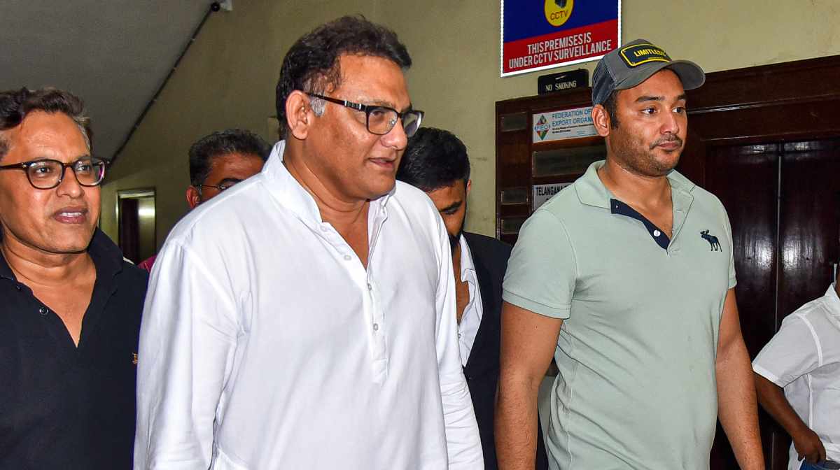Hyderabad: Former cricketer and Congress leader Mohammed Azharuddin appears at the Enforcement Directorate s office in a money laundering case linked to alleged financial irregularities in the Hyderabad Cricket Association, in Hyderabad, Tuesday, Oct. 8, 2024. (PTI Photo) (PTI10_08_2024_000489B)