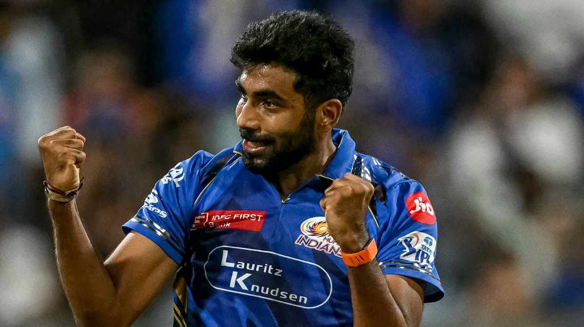 Mumbai Indians' Jasprit Bumrah celebrates after taking the wicket of Gujarat Titans' captain Shubman Gill during the Indian Premier League (IPL) Twenty20 cricket match between Mumbai Indians and Gujarat Titans at the Wankhede Stadium in Mumbai on May 6, 2025. (Photo by INDRANIL MUKHERJEE / AFP) / -- IMAGE RESTRICTED TO EDITORIAL USE - STRICTLY NO COMMERCIAL USE --