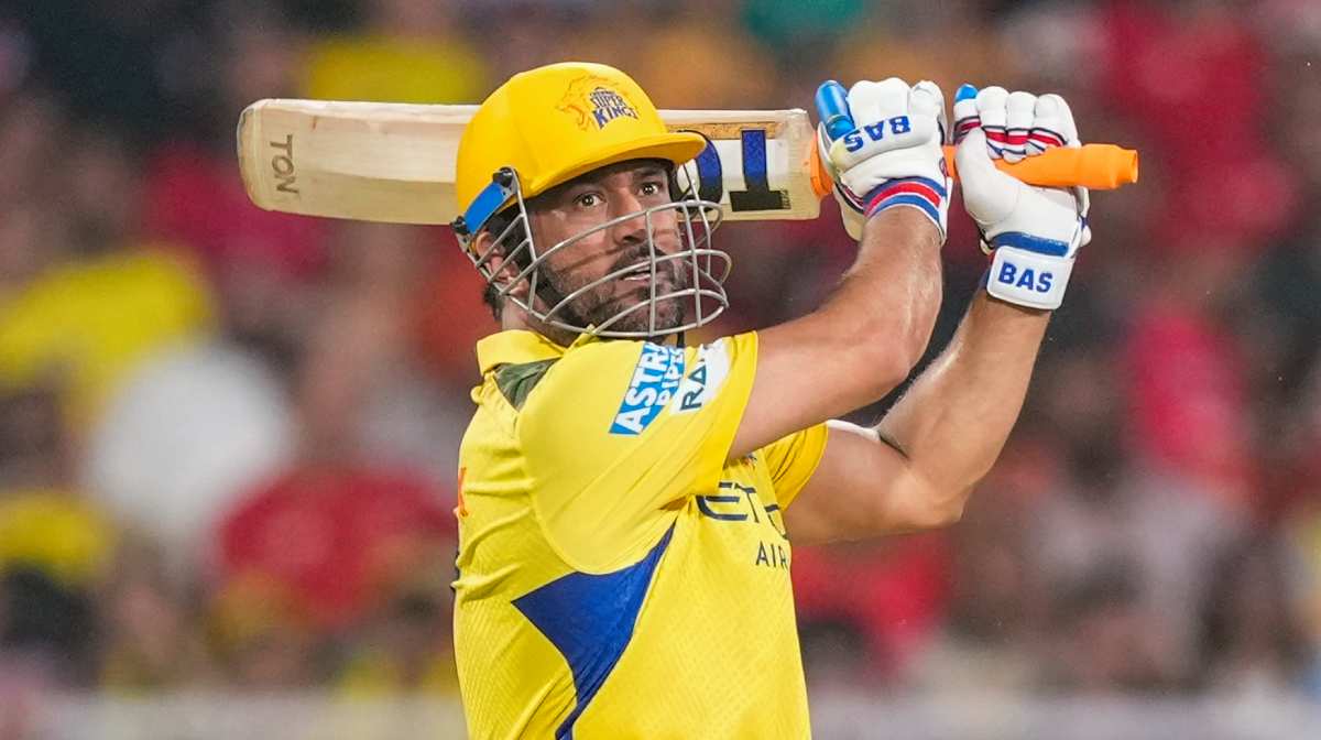 New Chandigarh: Chennai Super Kings' M S Dhoni plays a shot during an Indian Premier League (IPL) 2025 cricket match between Punjab Kings and Chennai Super Kings, in New Chandigarh, Tuesday, April 8, 2025. (PTI Photo/Ravi Choudhary) (PTI04_08_2025_000693A)