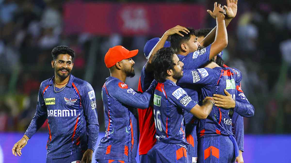 Lucknow Super Giants players celebrate their win in the Indian Premier League (IPL)