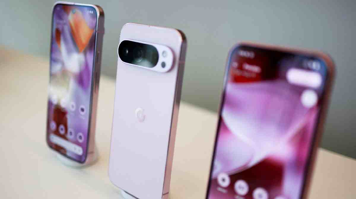 The new Pixel 9 smart phone series is displayed at a Made by Google event in Mountain View, California, U.S. August 13, 2024. 