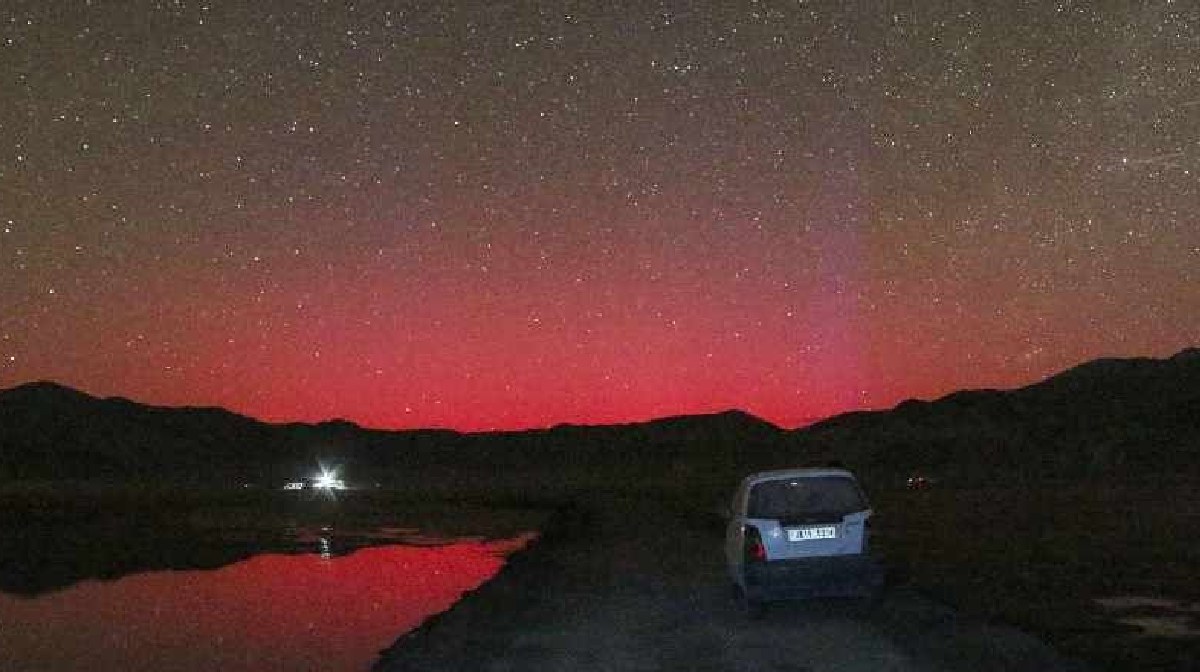 ladakh: Stable Auroral Arc (SAR), a rare red-coloured aurora, observed at the Hanle Dark Sky Reserve, in Ladakh, Saturday, May 11, 2024. (PTI Photo)